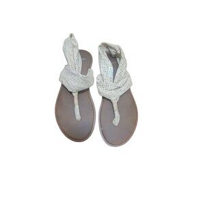 SANUK WOMEN'S SUEDE YOGA SLING THONG BEIGE SANDALS SIZE 7
